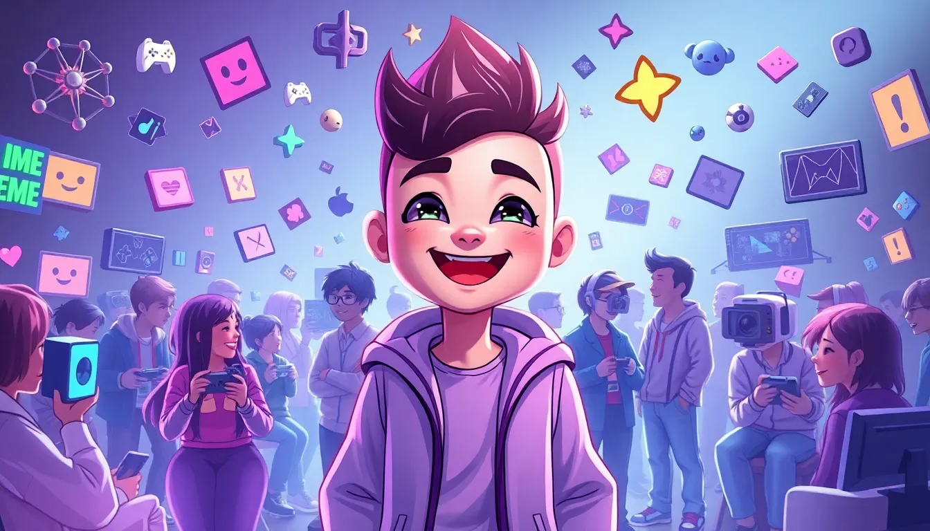 digital character Gmebaby31 surrounded by memes and gamers.